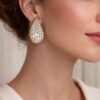 VTG Kenneth Jay Lane KJL Gold Clear Crystal Teardrop Clip On Earrings Statement