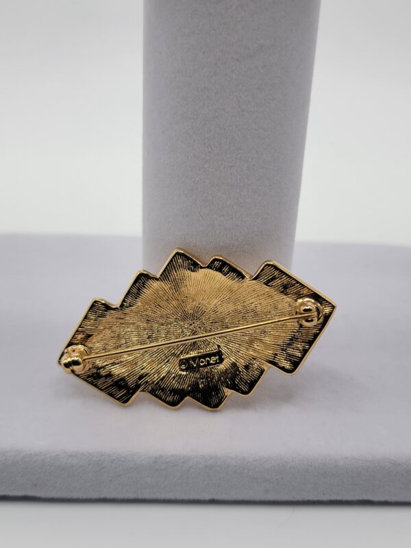BRO-00031 Vintage Monet Geometric Stacked Rhombus Brooch, Gold Tone Concentric Squares Modernist Pin