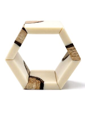 Chunky Cream Resin Natural Wood Inlay Stretch Bracelet