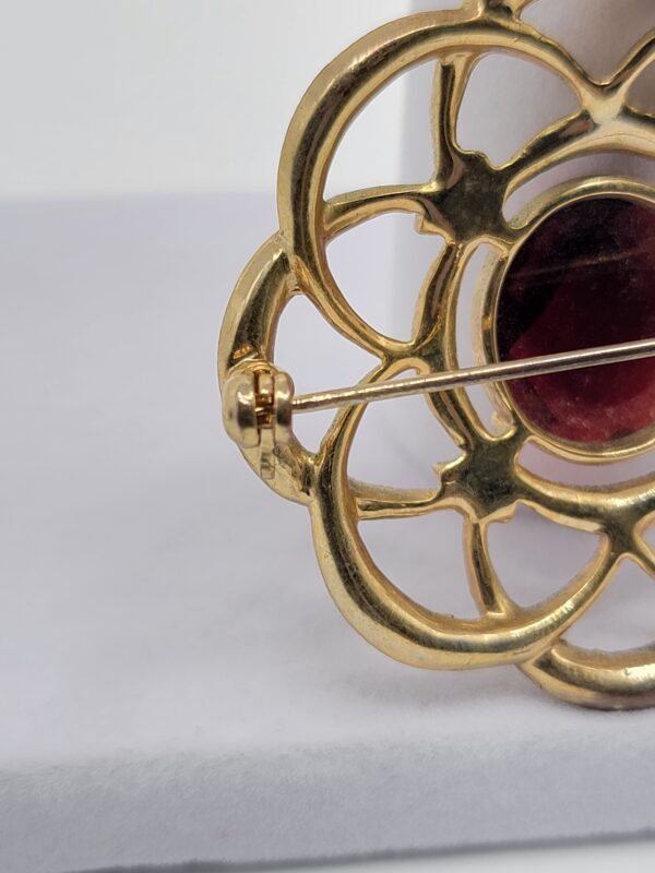 Monet Burgundy Faceted Accent Openwork Flower Brooch