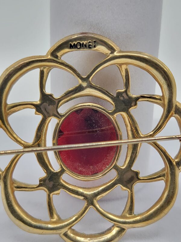Monet Burgundy Faceted Accent Openwork Flower Brooch