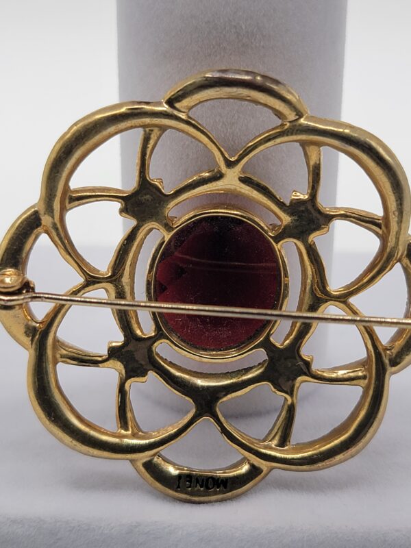 Monet Burgundy Faceted Accent Openwork Flower Brooch
