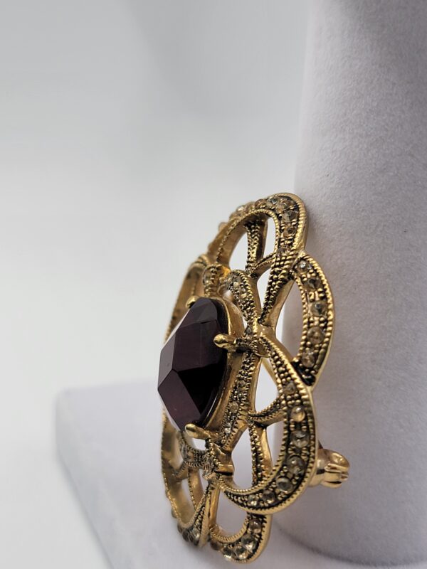 Monet Burgundy Faceted Accent Openwork Flower Brooch