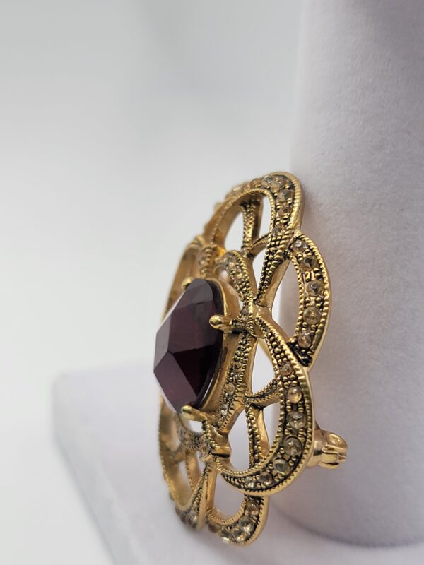 Monet Burgundy Faceted Accent Openwork Flower Brooch