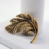 Vintage Gold Tone Textured Feather Leaf Brooch