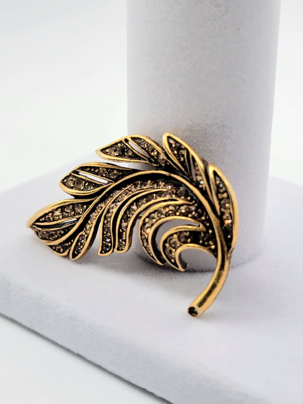 Vintage Gold Tone Textured Feather Leaf Brooch