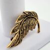 Vintage Gold Tone Textured Feather Leaf Brooch