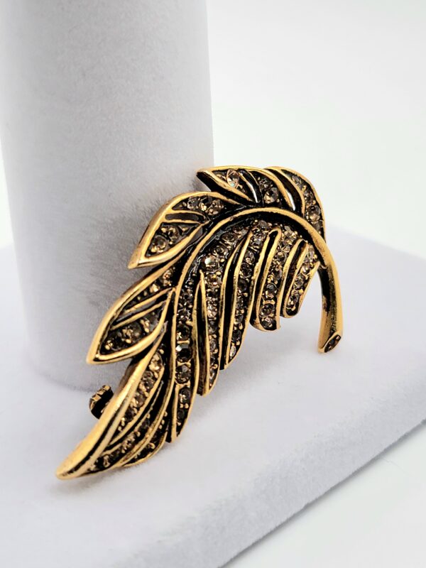 Vintage Gold Tone Textured Feather Leaf Brooch