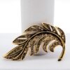Vintage Gold Tone Textured Feather Leaf Brooch