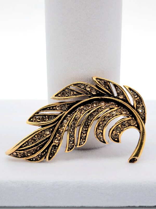 Vintage Gold Tone Textured Feather Leaf Brooch