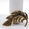 Vintage Gold Tone Textured Feather Leaf Brooch