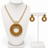 Vintage Monet Gold Tone Mesh Circle Pendant Necklace Earrings Set