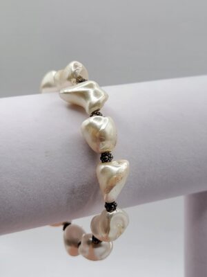 White Baroque Faux Pearl Toggle Bracelet Silver Tone