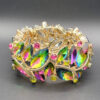 BRA-00003 (18) Multicolor Aurora Borealis Rhinestone Stretch Bracelet Gold Tone