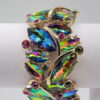 BRA-00003 (8) Multicolor Aurora Borealis Rhinestone Stretch Bracelet Gold Tone