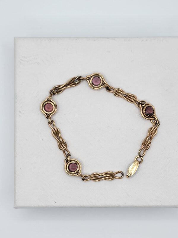 BRA-00005 (5) Vintage 1/20 12K Gold Filled light purple Glass Station Bracelet