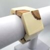 Chunky Cream Resin Natural Wood Inlay Stretch Bracelet