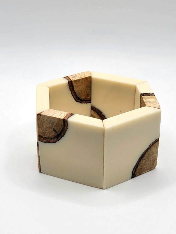 Chunky Cream Resin Natural Wood Inlay Stretch Bracelet