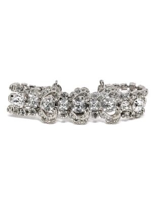 Weiss Clear Glass Rhinestone Bow Link Bracelet in Silver Tone