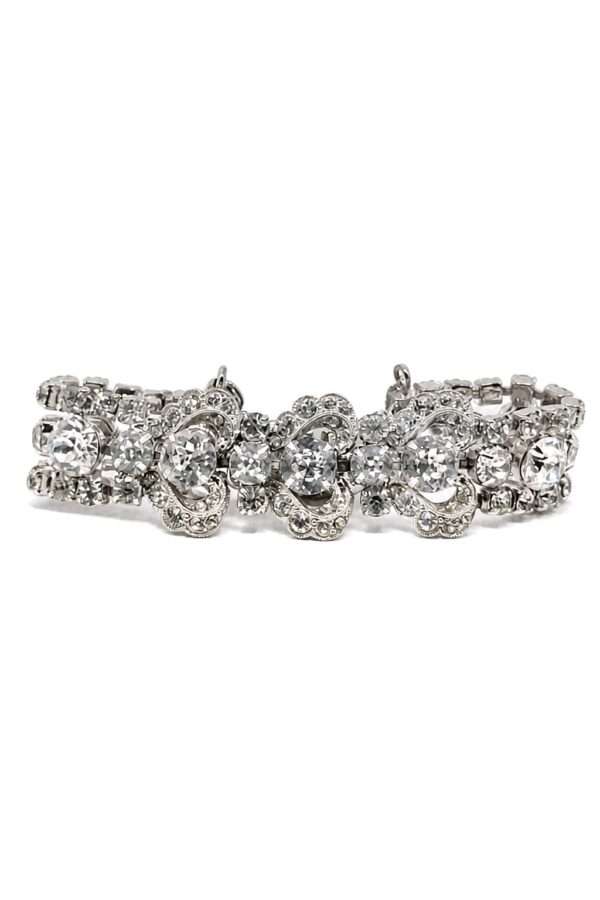 BRA-00010-web Weiss Clear Glass Rhinestone Bow Link Bracelet in Silver Tone
