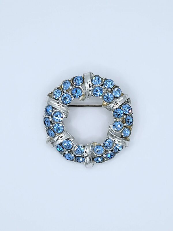 BRO-00001 (13) Light Blue Rhinestone Wreath Brooch | Silver Tone