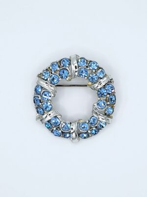 Light Blue Rhinestone Wreath Brooch | Silver Tone