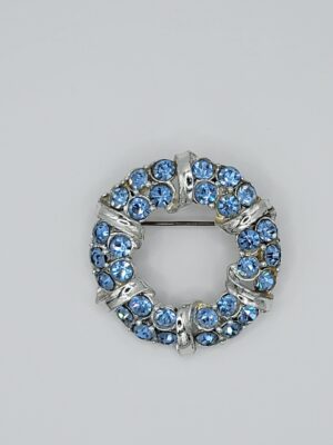 Light Blue Rhinestone Wreath Brooch | Silver Tone