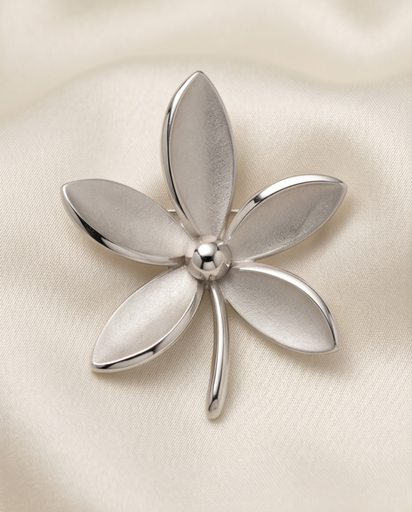 Vintage Crown Trifari Silver Tone Flower Brooch
