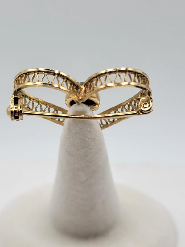 CARLA 12K Gold-Filled Open Heart Brooch with Green Oval Accent