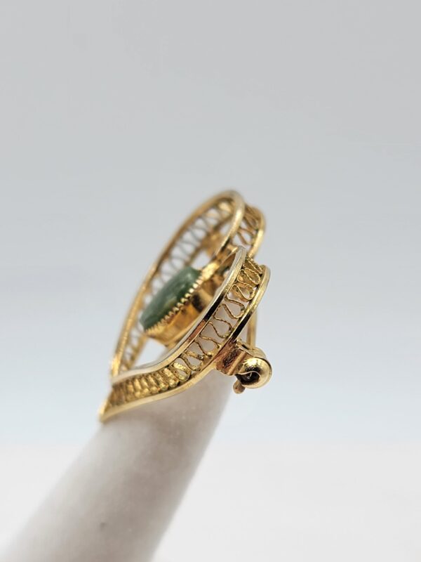 CARLA 12K Gold-Filled Open Heart Brooch with Green Oval Accent