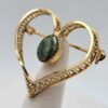 CARLA 12K Gold-Filled Open Heart Brooch with Green Oval Accent