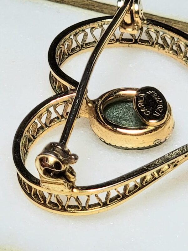 CARLA 12K Gold-Filled Open Heart Brooch with Green Oval Accent
