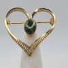 CARLA 12K Gold-Filled Open Heart Brooch with Green Oval Accent