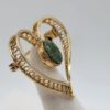 CARLA 12K Gold-Filled Open Heart Brooch with Green Oval Accent