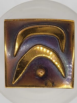 Hogan-Bolas Modernist Square Brooch with Raised Gold-Tone Arches