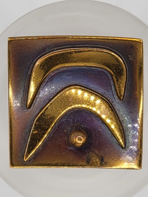 Hogan-Bolas Modernist Square Brooch with Raised Gold-Tone Arches