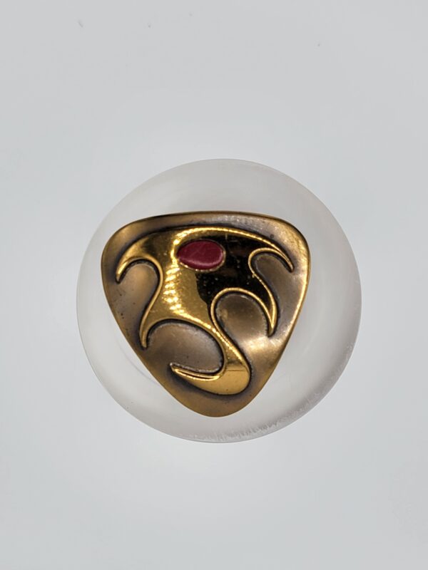 Hogan-Bolas Abstract Gold-Tone Triangle Brooch with Red Accent