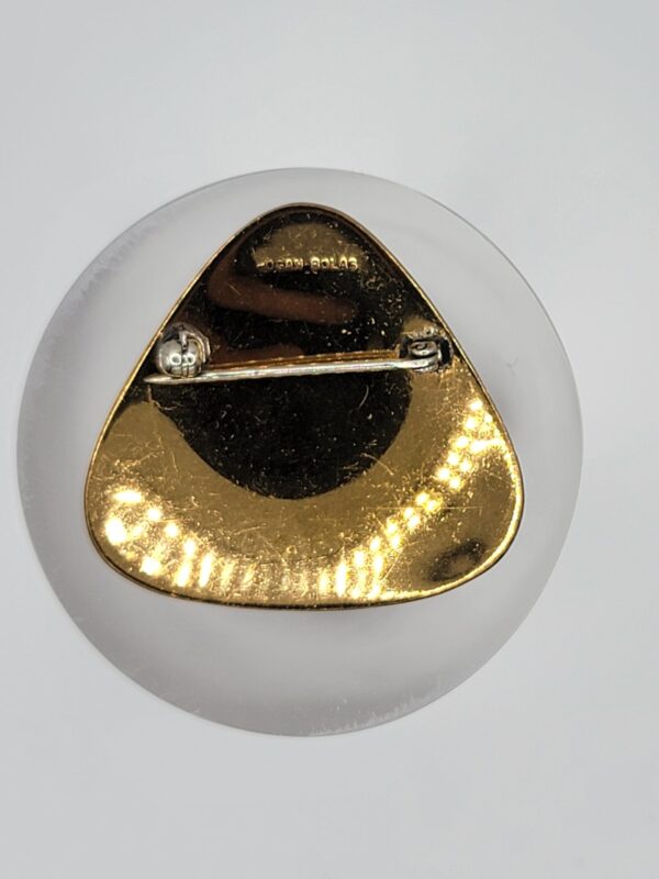 Hogan-Bolas Abstract Gold-Tone Triangle Brooch with Red Accent