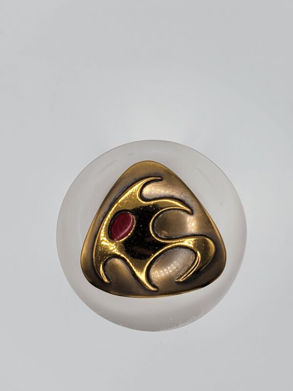 Hogan-Bolas Abstract Gold-Tone Triangle Brooch with Red Accent