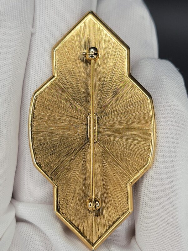 Vintage Monet White Cabochon Geometric Gold Tone Brooch