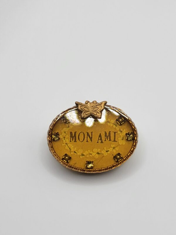 Maximal Art Mon Ami Amber-Tone Oval Butterfly Brooch