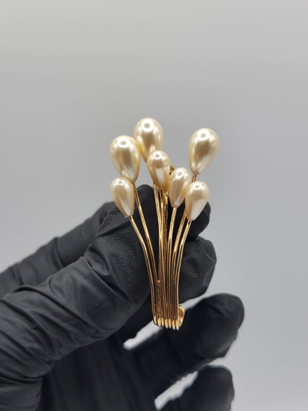 Vintage Napier Gold Tone Faux Pearl Spray Brooch