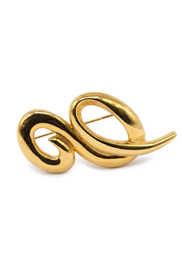 BRO-00040-web Vintage Tora Gold Tone Abstract Swirl Brooch