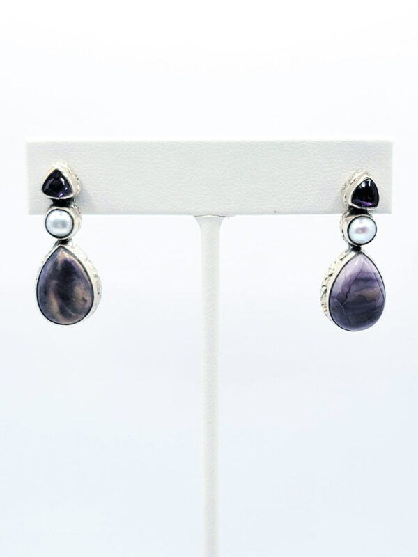 Purple Stone Pearl Amethyst Sterling Silver Drop Earrings