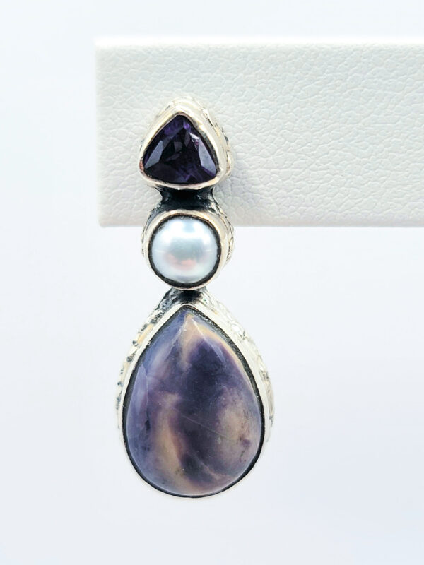 Purple Stone Pearl Amethyst Sterling Silver Drop Earrings