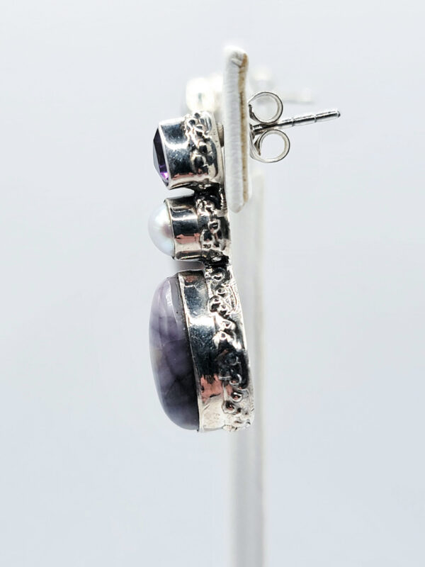Purple Stone Pearl Amethyst Sterling Silver Drop Earrings