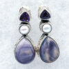Purple Stone Pearl Amethyst Sterling Silver Drop Earrings