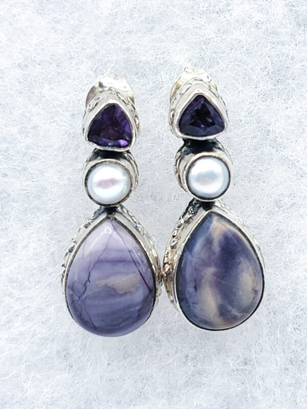 Purple Stone Pearl Amethyst Sterling Silver Drop Earrings
