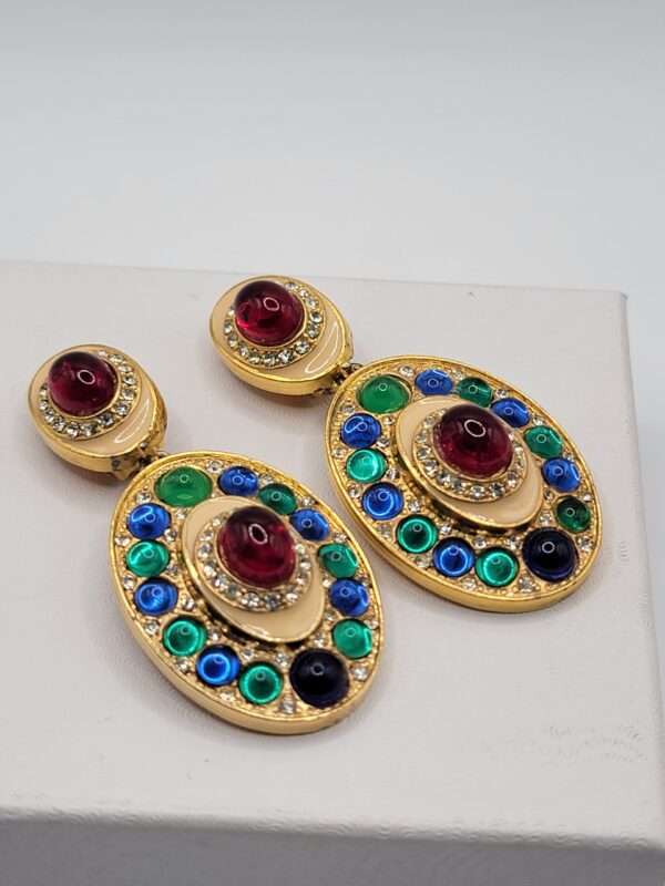 Kenneth Jay Lane Multicolor Cabochon Oval Drop Clip Earrings