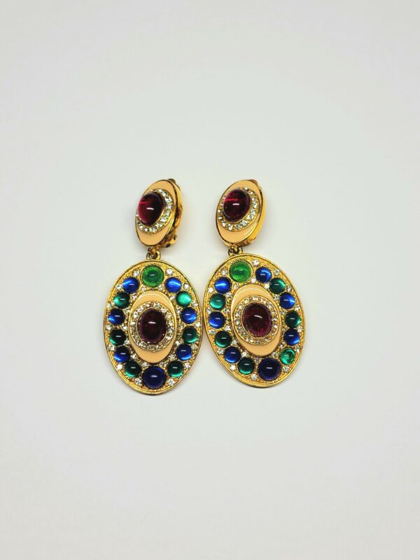 Kenneth Jay Lane Multicolor Cabochon Oval Drop Clip Earrings
